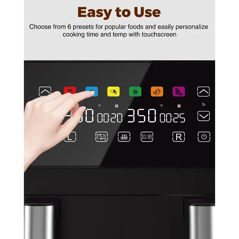 Air Fryer with 2 Baskets 8 QT, JOYAMI Dual Basket AirFryer with Sync-Finish Function, Nonstick and Dishwasher Safe