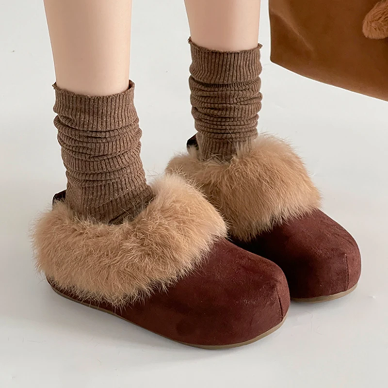 

Fur Warm Women's Slippers Flats Platform Casual Mules Shoes for Woman Winter Boots 2025 New Cozy Short Plush Cotton Boots Femme