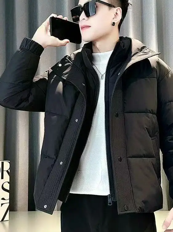 

Bla Hooded Thiened Cotton Jaet for Men Winter 2025 New Faion Brand Youth Outerwear Warm Sli Long Sve Zipper