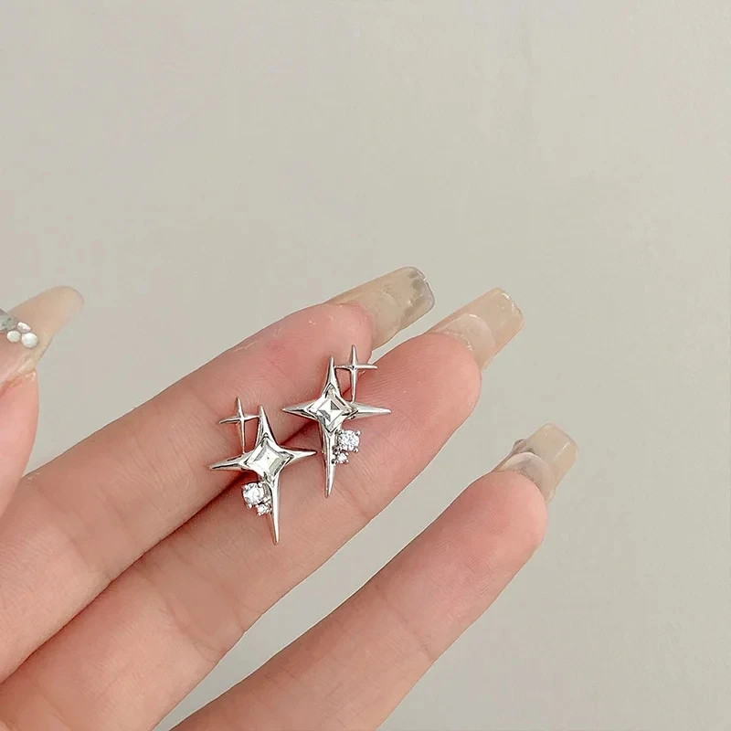 Trendy Silver Color Sparkling Star Zircon Stud Earrings for Women Girl Korean Butterfly Planet Earrings Jewellery Accessories