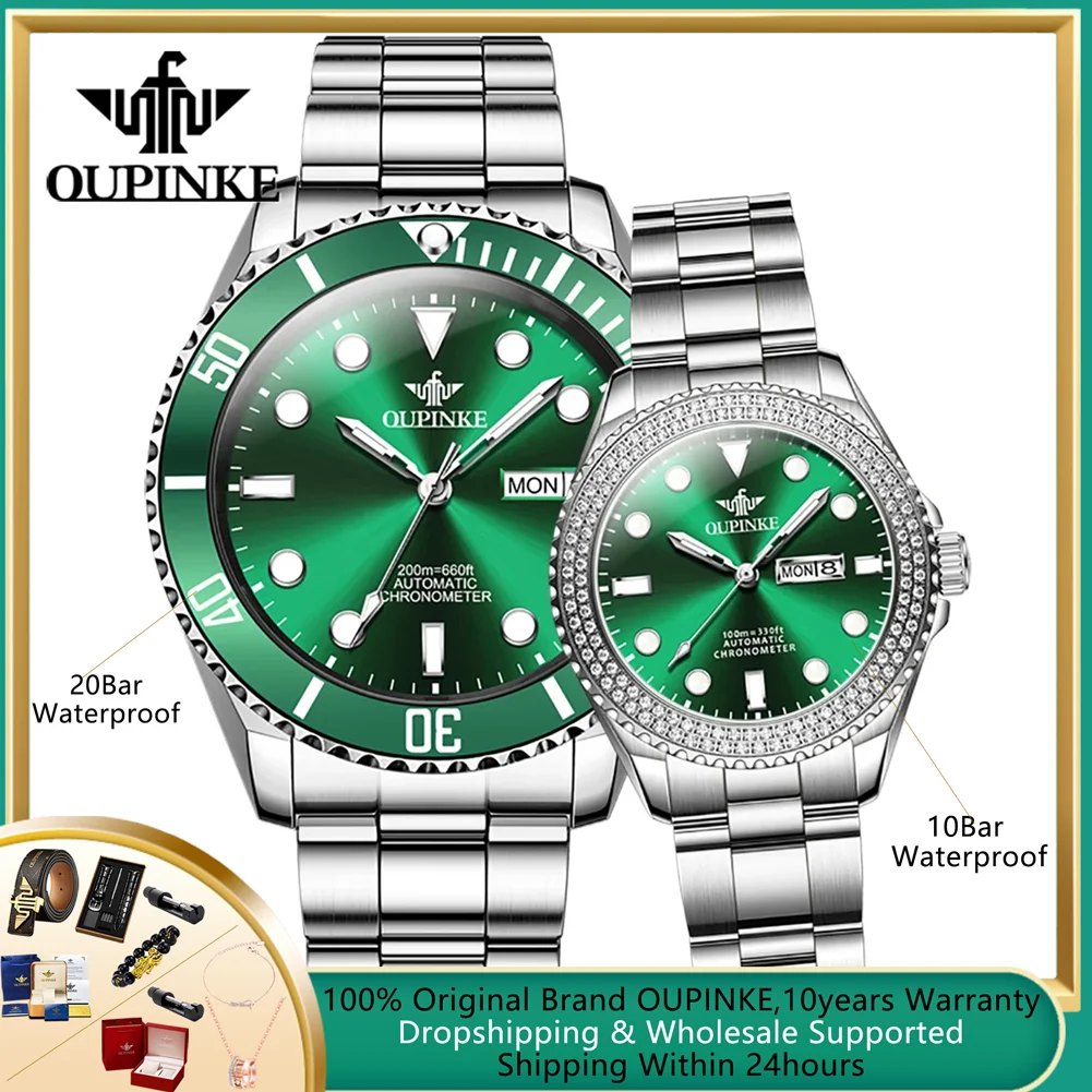 

OUPINKE Diving Series Couple Watch 10Bar Waterproof Automatic Mechanical Wristwatch Brand Classic Lover's Watches Men Women Gift