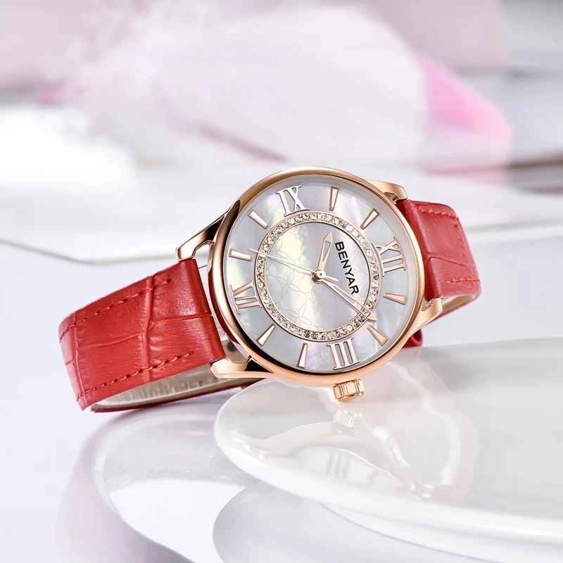 Benyar For Women Watch Fashion Elegant New Wristwatch Lady Top Brand Luxury Quartz Leather Waterproof Montres Femme Reloj Mujer