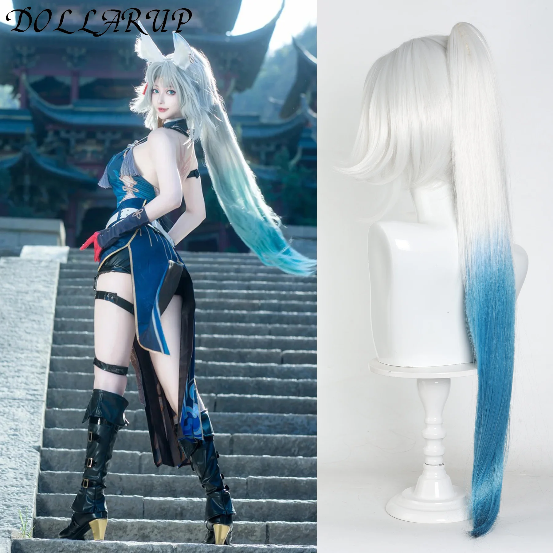 Honkai Star Rail Feixiao Game Cosplay Wig Gray Blue Long Hair Earrings The Xianzhou Yaoqing The Great General Halloween Props