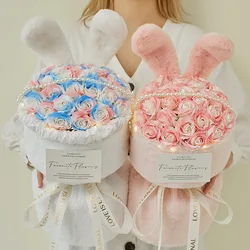 Rabbit Ear Rose Bouquet Doll Toys Artificial Flowers Valentine's Day Rose Bouquet Wedding Party Decoration Xmas Birthday Gift