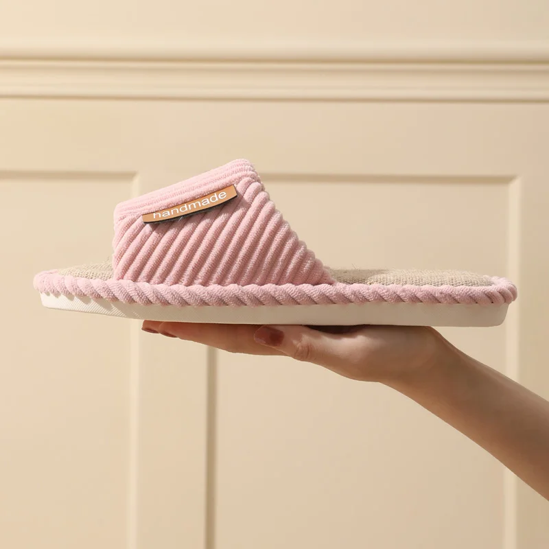 Linen slippers for men, quiet and breathable flooring for home use, cotton and linen slippers for women in summer