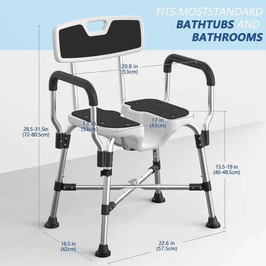 Duty-Duschstuhl für Innendusche, 450 Pfund U-förmiger Duschsitz mit Armlehne und Rückenlehne für ältere Menschen und Behinderte, höhenverstellbar, Medica