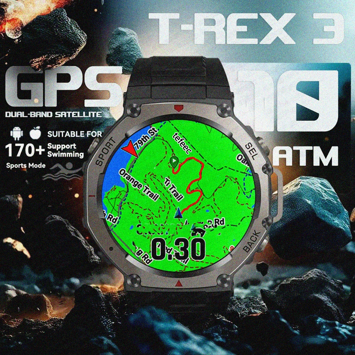 

New T-Rex3 GPS Smart Watches 2025 for Xiaomi IOS Military Smartwatch Men 10ATM Waterproof 170 Sport Modes Built-in GPS BT Call