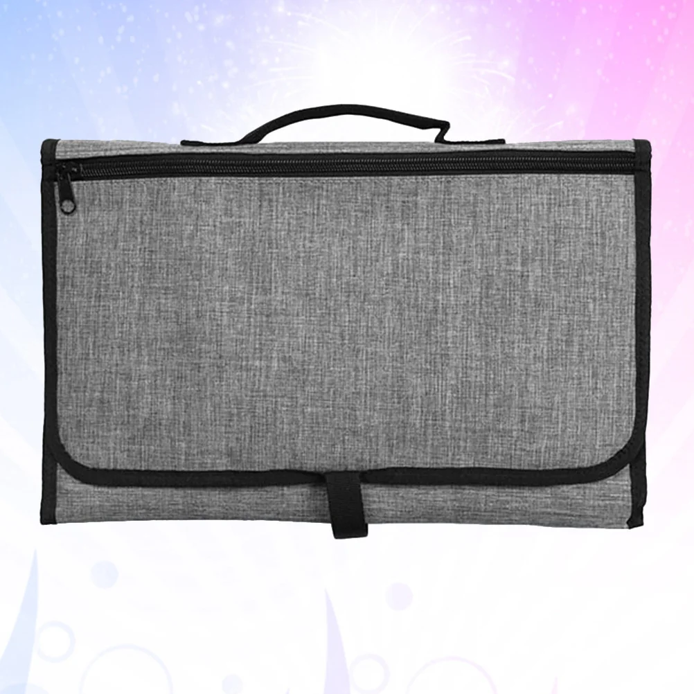 

1pc Waterproof Diaper Baby Portable Foldable Changing Diaper Change Mat Pad Lightweight Nappy Mat With Handle Storage Bag Grey