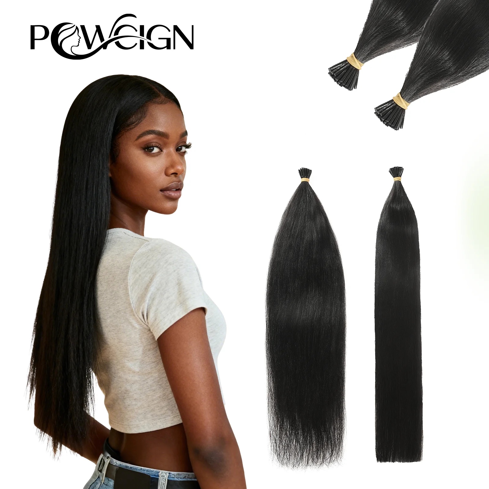 Powcign I تلميح ياكي مستقيم الانصهار الشعر التمديد ITip يدوية الكيراتين وصلات شعر مستقيمة 100% ريمي الشعر البشري 50 جرام/الحزمة