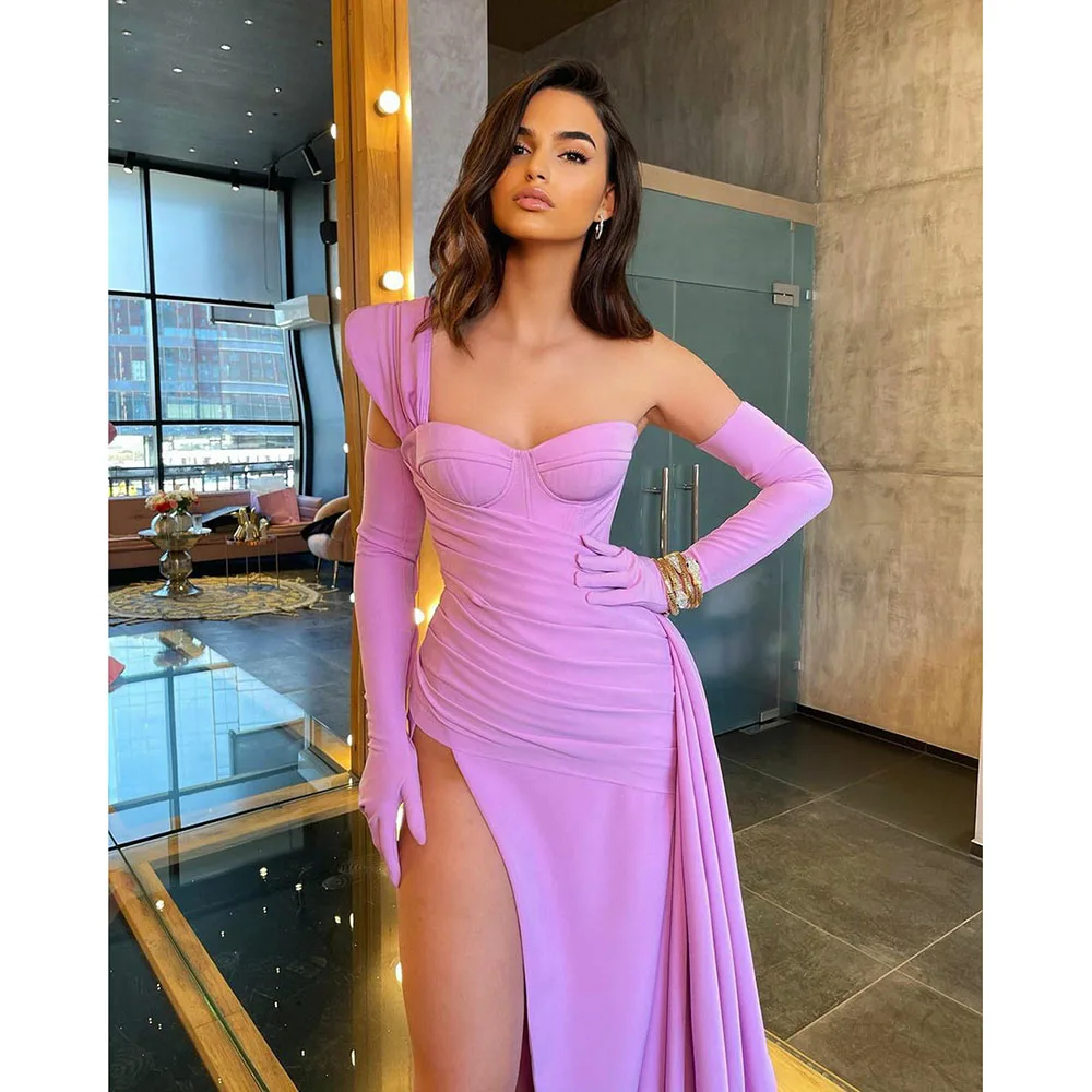 Sexy One-Shoulder Prom Dress Luxury High Side Split Floor Length Gowns No Gloves Special Occasion Elegant Women Evening Dress