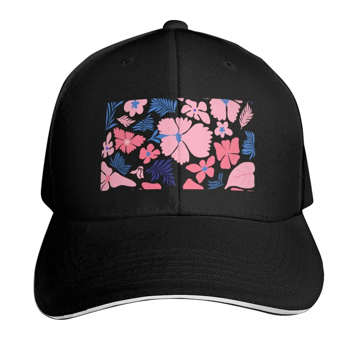 Pink and Blue Tropical Flower Collage Baseball Cap Lightweight Packable Gift for Him Her Casual Daily Wear