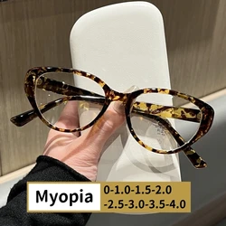 Women's New Cat Eye Myopia Glasses Trendy Luxury Design Near Sight Eyeglasses for Men Unisex Retro Clear Lens Eyewear 0-1.0-4.0