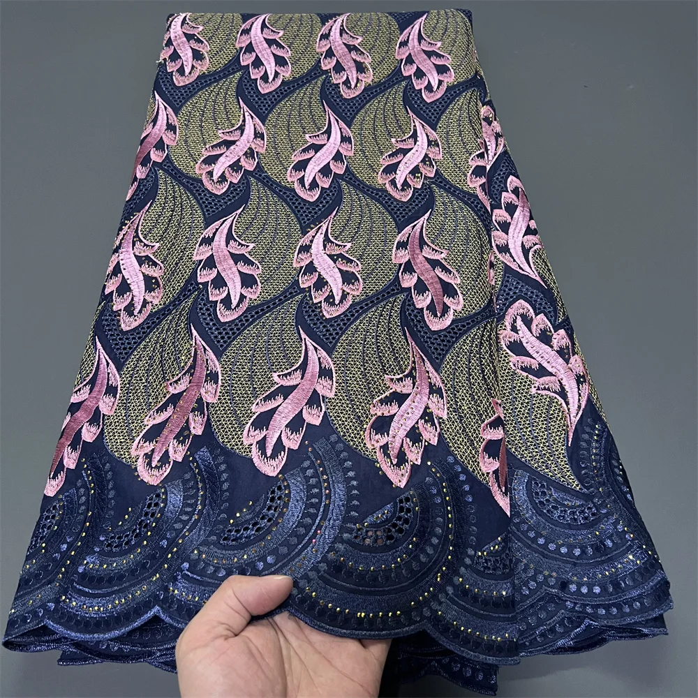 

2025 африканский нигерийский тюль, кружевная ткань для шитья платья, высокое качество, дамасский хлопок, чистая вышивка, свадебная вечеринка, 5 ярдов hz1381