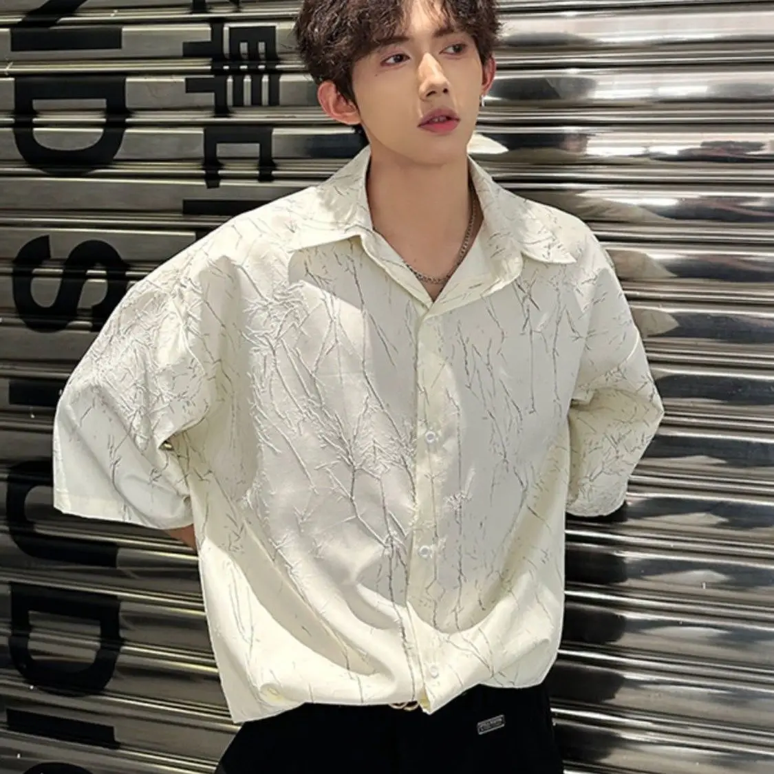 Nowa letnia koszula z krótkim rękawem męska luźna pięciominutowa koszula