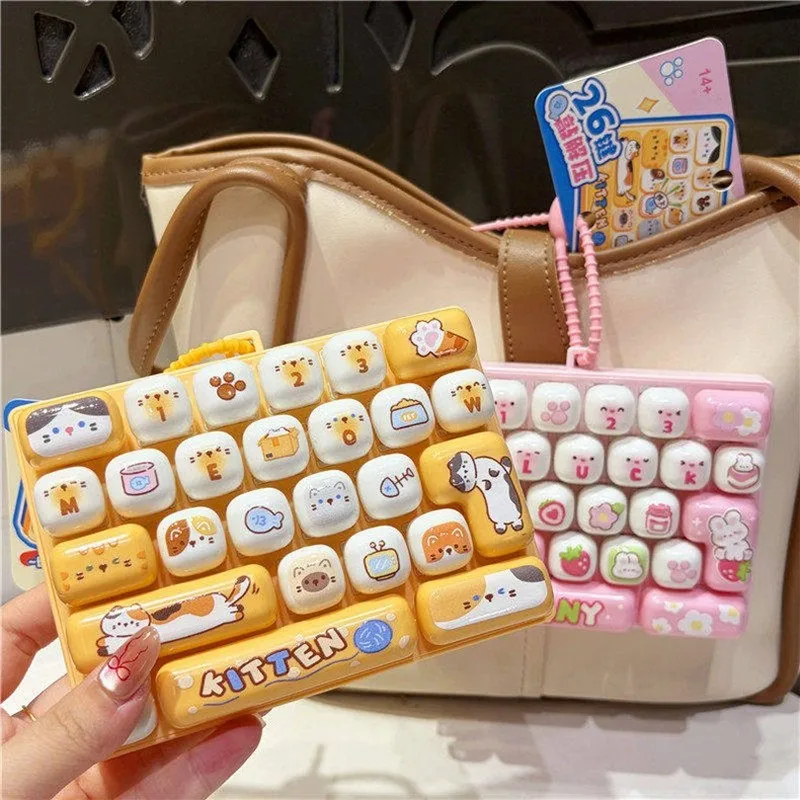 26 Grid Cartoon Animal Diary Stress Relief Keyboard Keycap Keychain for Bags Backpacks Cars Teens Adults Couples Students Gift