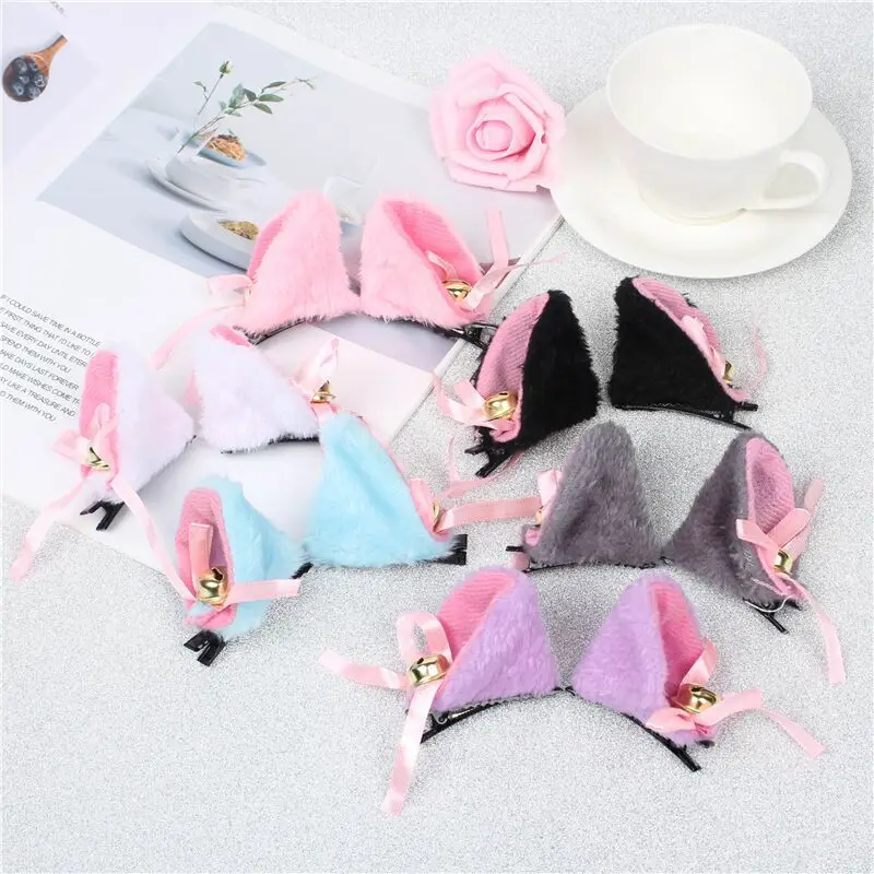 2 stücke Katze Ohren Mit Glocke Haar Clip Fuchs Lange Pelz Haarnadeln Headwear Cosplay Anime Kostüm Halloween Party Geschenke Haar zubehör