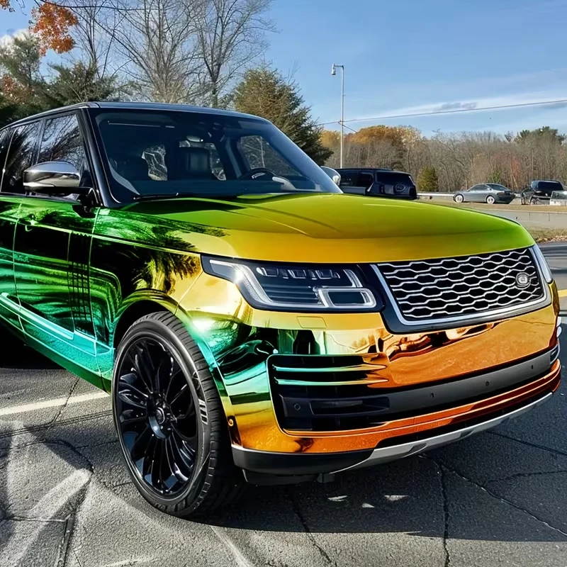 Glänzende Holographische Regenbogen-Chrom-Grüne Vinylfolie DIY Selbstklebende Aufkleber-Folie Luftblasenfreie Motorrad- und Auto-Folierung