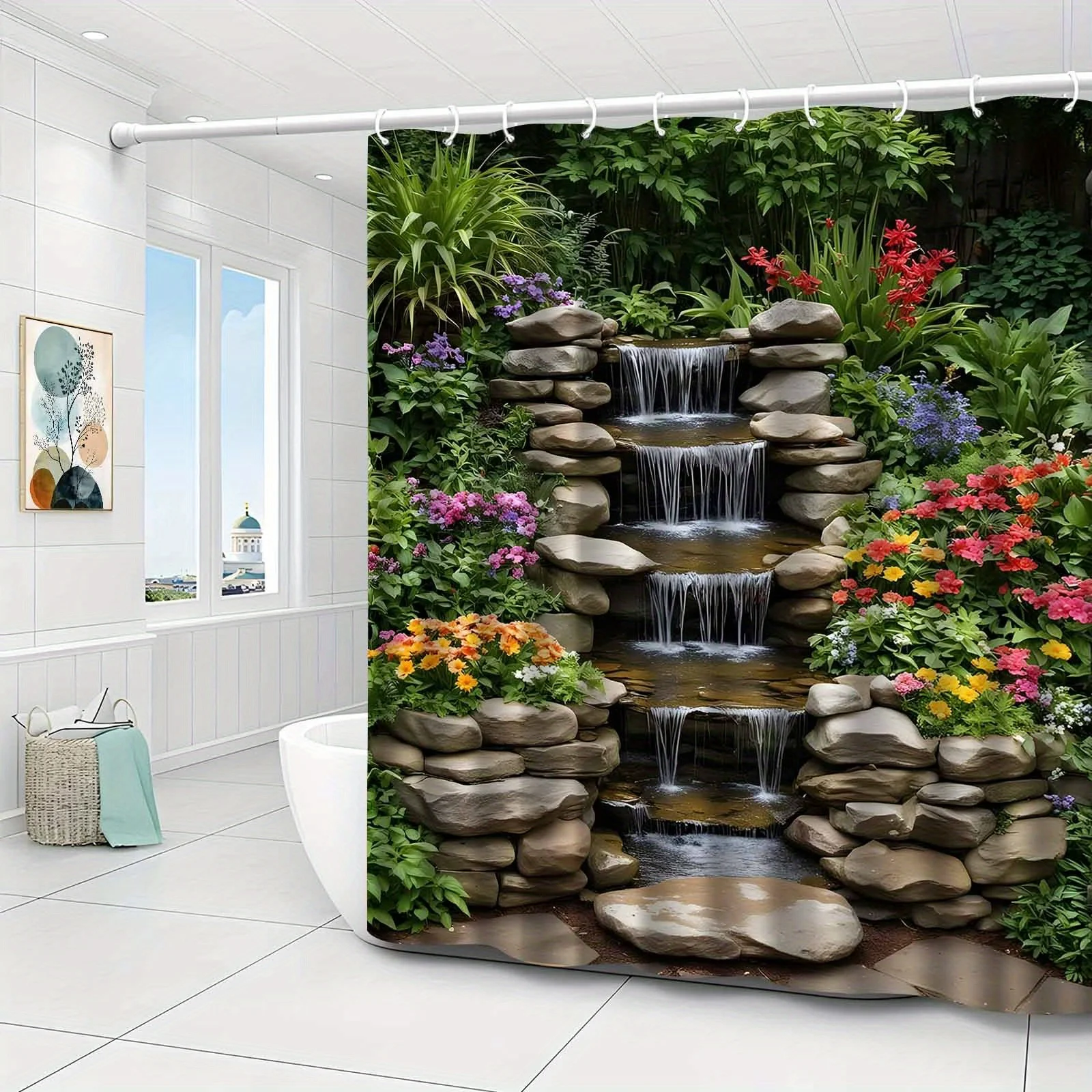 Jit1pc Garden Waterfall Design Shower Curtain, Luxurious Elegant Bathroom Curtain, Shower Curtain for Home Decor, Bathroom Parti