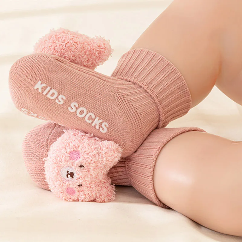 الجوارب القطنية ثلاثية الأبعاد لحديثي الولادة ، طفل صغير ، أسفل المطاط ، عدم الانزلاق ، أنبوب متوسط ، كرتون لطيف ، جورب الرضع ، الخريف