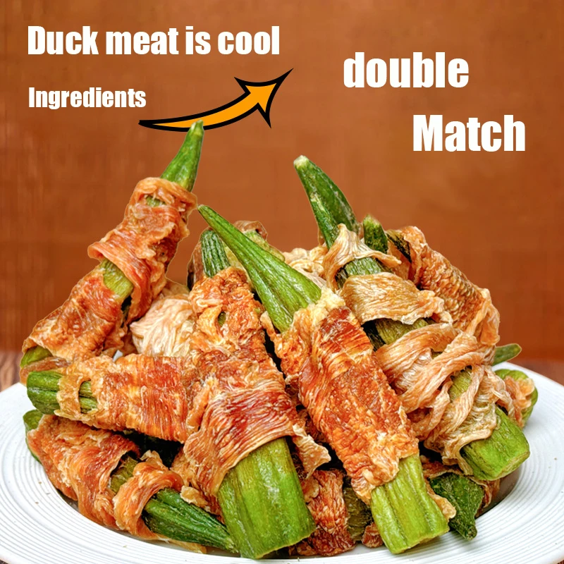 Dog snacks, chicken, duck, jerky meat, okra, pet food, small dog, teeth grinding stick training dog