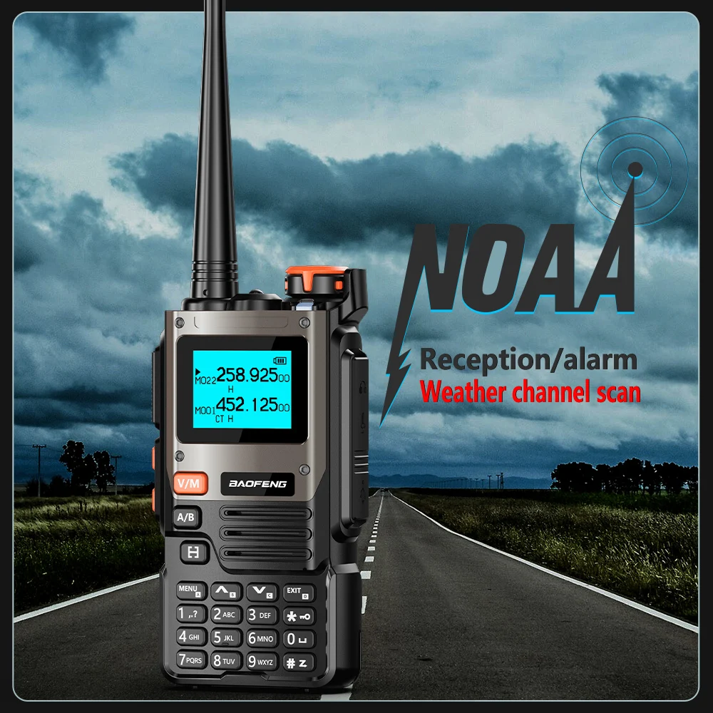 1pc baofeng bf uvk61 am fm ar multi banda de emergência noaa receptores sem fio ruído inteligente cancelar walkie talkie amador