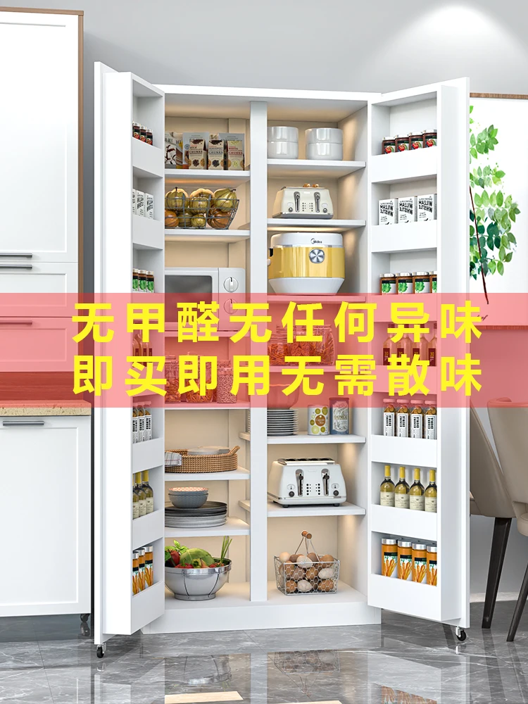 Refrigerator door, side cabinet, large capacity dining plate, kitchen, microwave oven, storage cabinet against the wall, snacks,