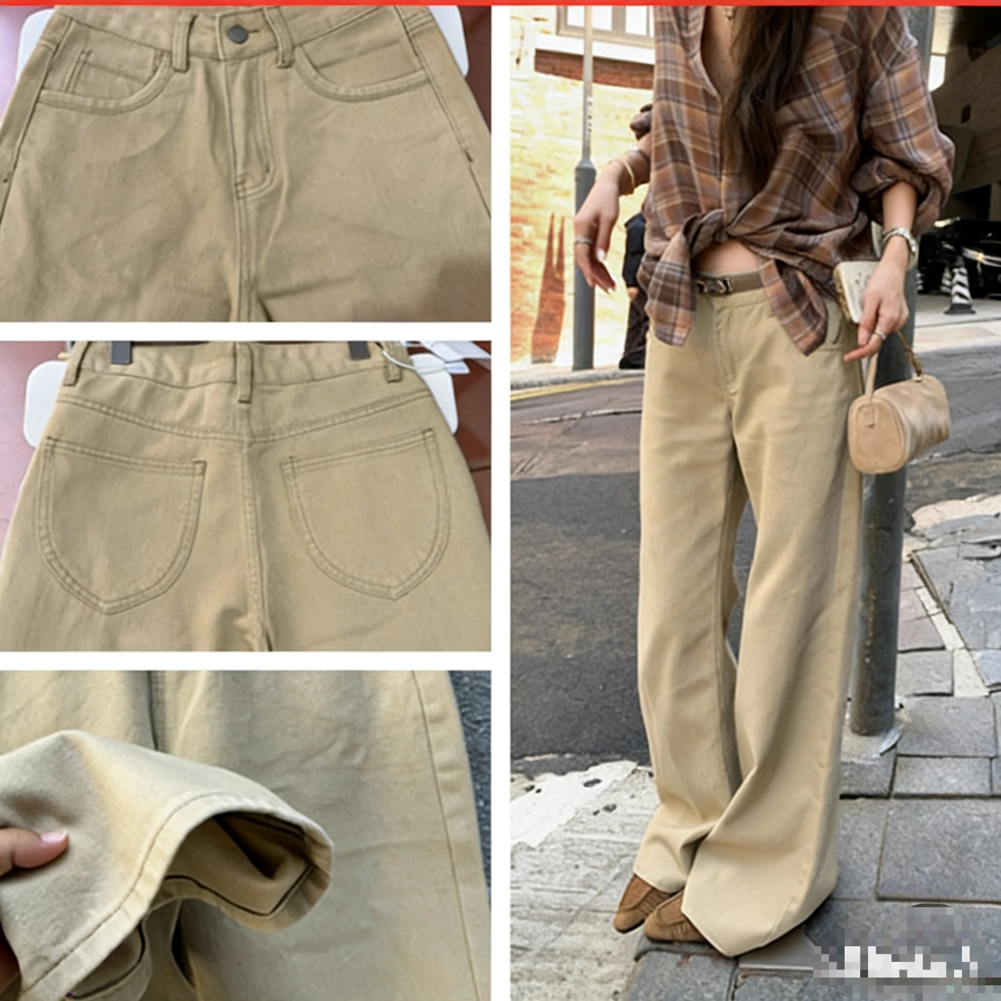 

Korean Style Spring New Light Khaki Women's Jeans Straight Leg Casual Flared Pants Comfortable Breathable All Season Wear