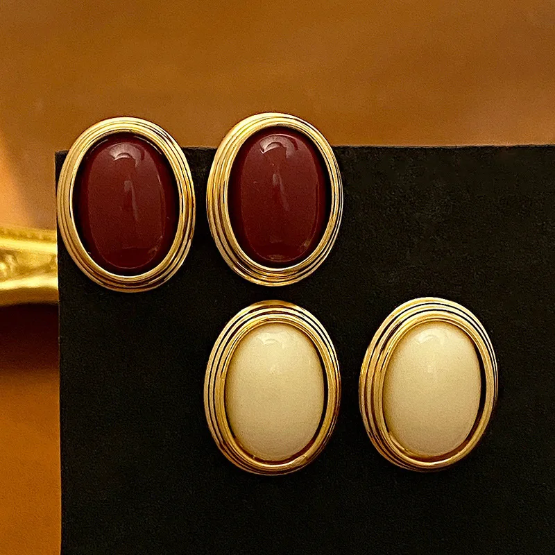 أقراط بيضاوية حمراء عتيقة للنساء، ترصيع أذن أنيق وبسيط، هدية فاخرة لها، هدية الذكرى السنوية لعيد الحب