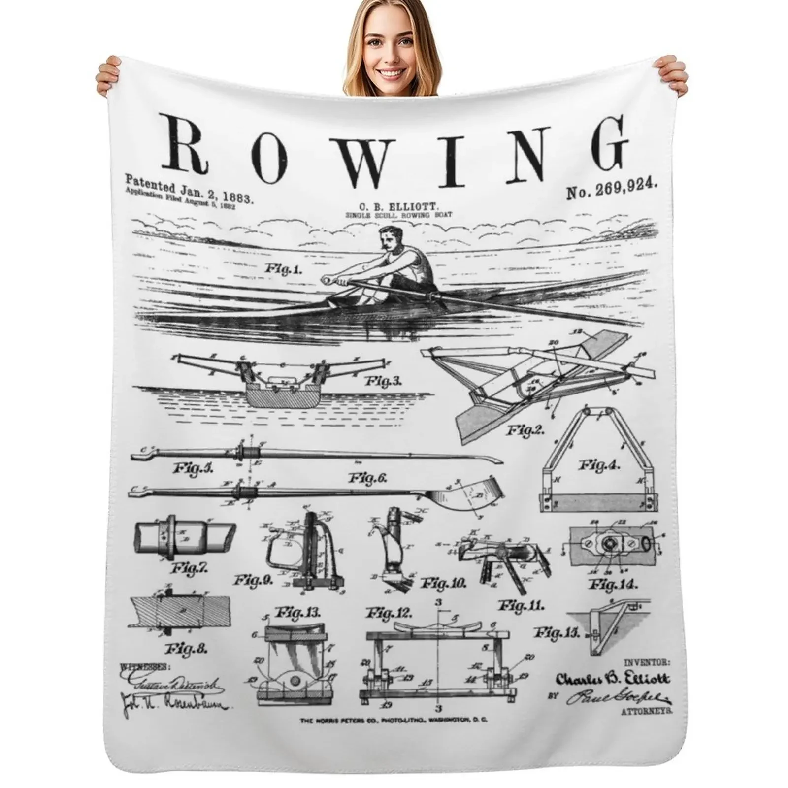 

Rowing Sport Rower Sculling Single Scull Boat Vintage Patent Throw Blanket Heavy Fashion Sofas Cute Blanket