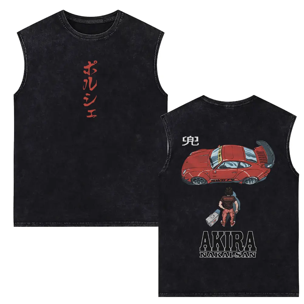 Anime Initial D Drift AE86 Takumi Fujiwara Redsuns Vintage Washed Tank Tops Men Women Manga Oversized Sleeveless Vest T-shirt
