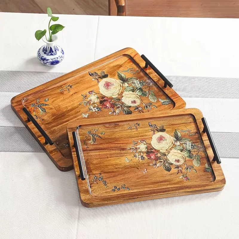 Rectangular Acacia Wood Fruit Tray Natural Storage Plate for Living Room Hotel Dining Table Tea Set Creative Home Decor