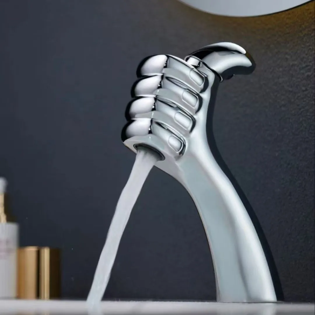 

Brass Bathroom Basin Faucet Hot and Cold Water Faucet Silver Creative Single Hole Single Holder Mixer Tap