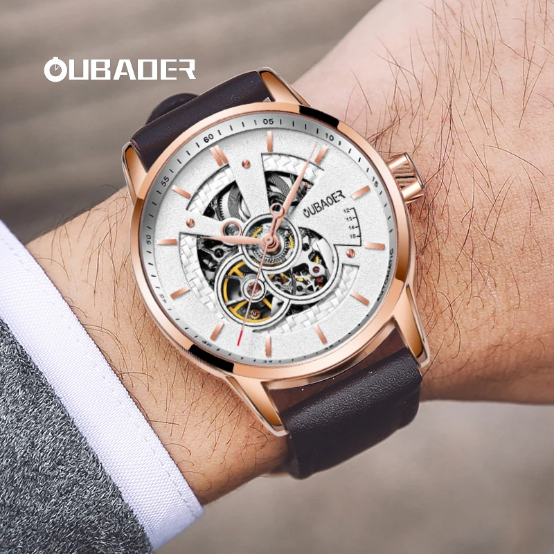 OUBAOER NEW Men\'s Automatic Mechanical Wristwatch Fashion Hollow Dial Business Waterproof Sport Watch for Men Relogio Masculino