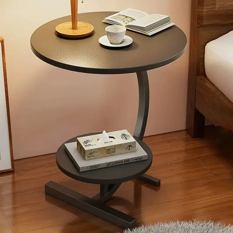 Modern Small Side Table with Two Layers Storage Rack MDF+Metal for Living Room Balcony Space Efficient End Table