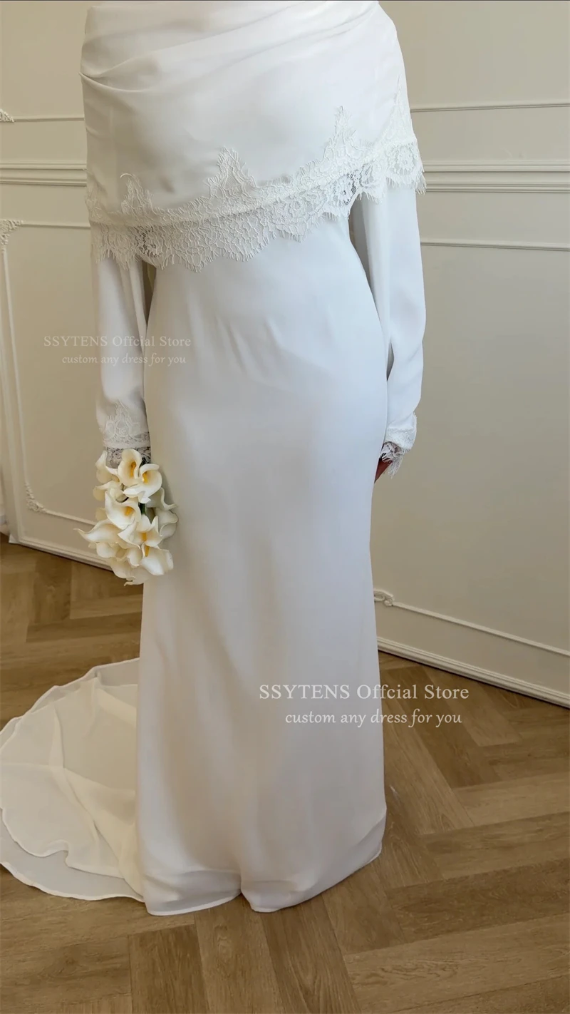 SSYTENS Elegant Modest Wedding Dresses Formal Event Lace Long Sleeve Bride Gowns Button Bride Dress Customized Vestido De Novia view 2