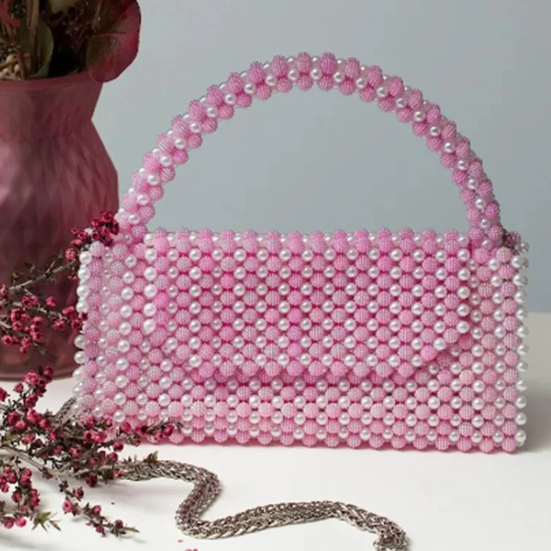 

Customizable Color Bead Production Shoulder Women's Bags New Pearl Splicing Design Chain Crossbody Handbag Party Banquet Bag