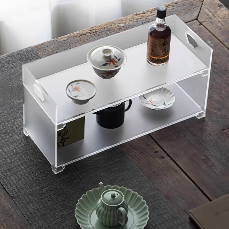 Кристально чистый акриловый поднос для чая, современная подставка для коллекций чайников и чашек, нескользящий органайзер для журнального столика, элегантный чайный столик