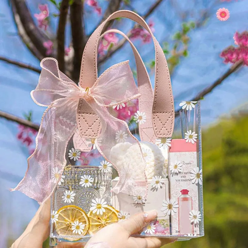 1PC Daisy Handbag Gift Bag Wedding Favors Candy Box Eid Mubarak Portable Candy Gift Small Box Basket Jewelry Packaging Bags