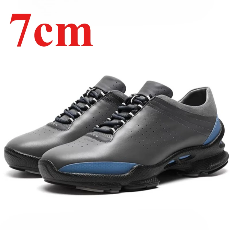 Fashion Height-increasing Board Shoes for Men's 7cm Leather Casual Sneakers Elevator Shoes Comfortable Thick Soled Sports Shoes