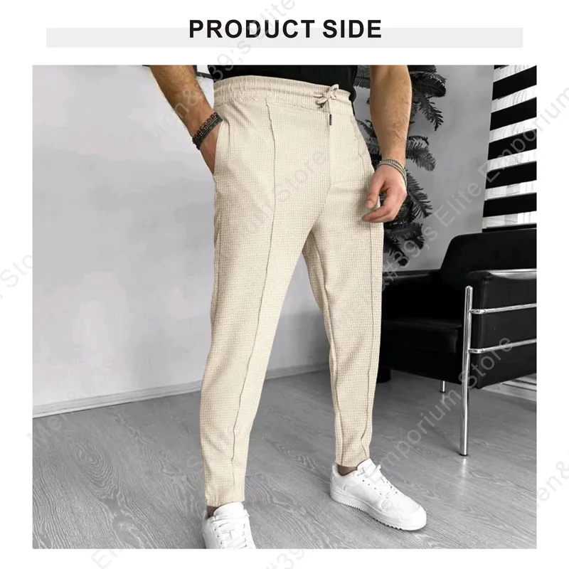 Mens Stylish Waffle Pants - Casual Sports Slim Fit with Adjustable Drawstring Secure Pockets for All Seasons - Perfect Outdoor