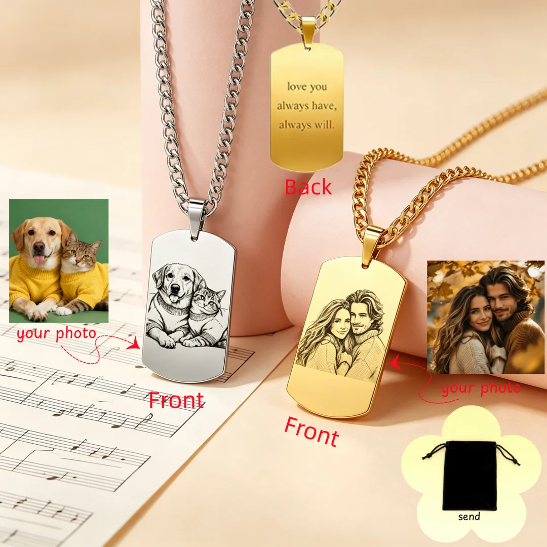 Customized Image Portrait Marking Couple Necklace Stainless Steel Personalized Football Photo Necklace Commemorative Gift
