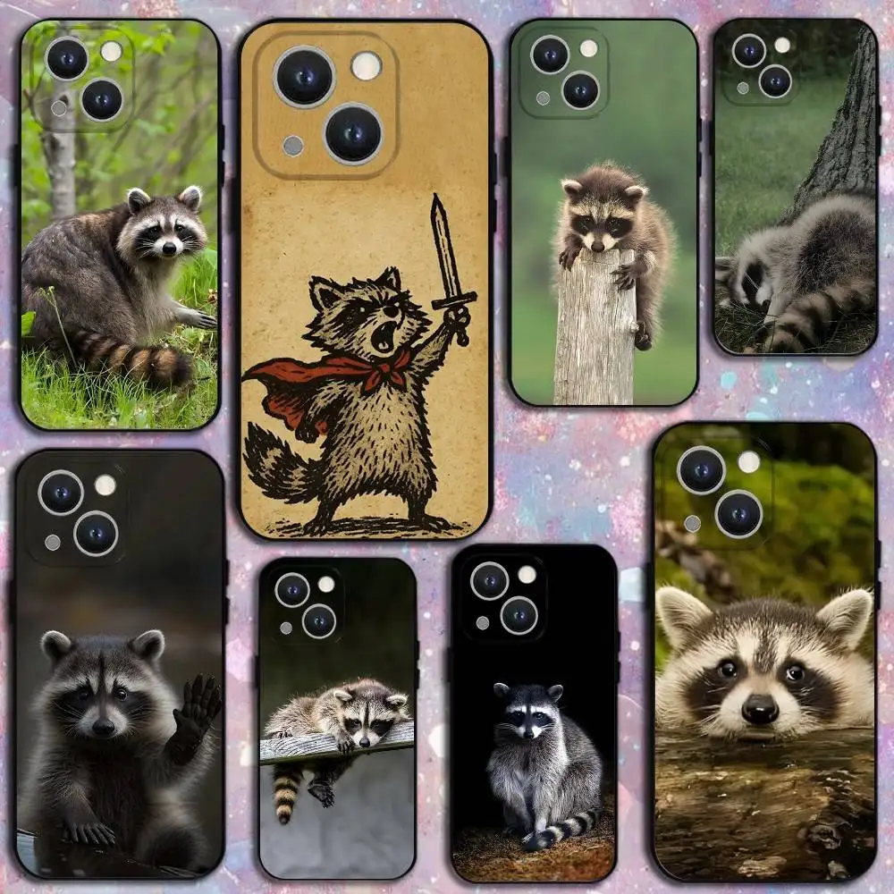 

Funny Cute Raccoon Phone Case For iPhone 16,15,14,13,12,11 Plus,Pro Max,XS,X,XR,SE,Mini,8,7,Soft Silicone Black Cover