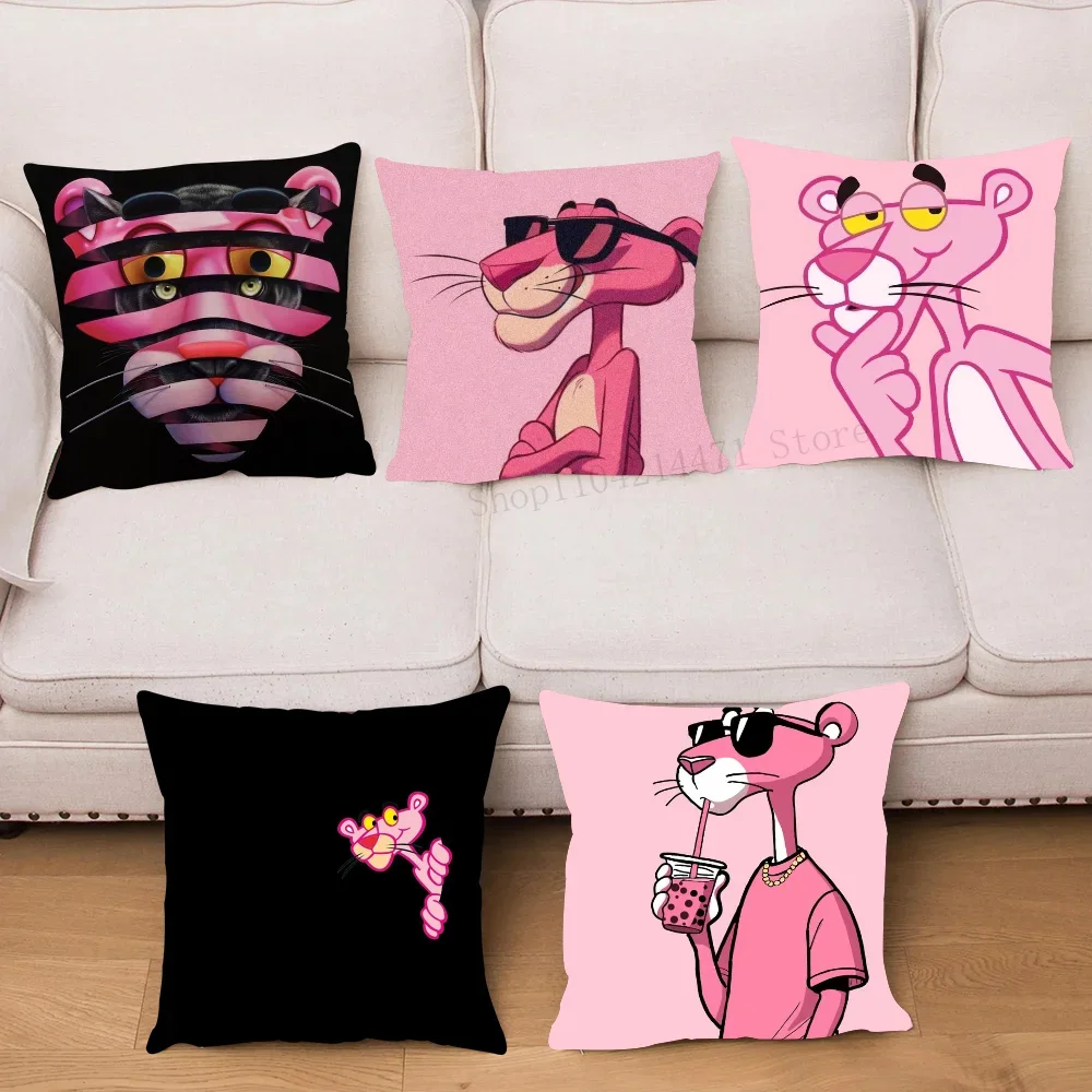 

1pc Pink Panther Pillow Case Square Pillow Bedroom Sofa Leisure Comfort Cushion Car Living Room Home Decoration