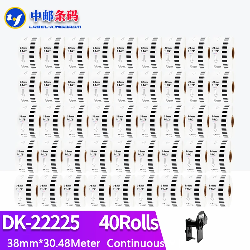 

40 Refill Rolls Generic DK-22225 Label 38mm*30.48M Continuous Compatible for Brother Label Printer White Color DK-2225 DK22225