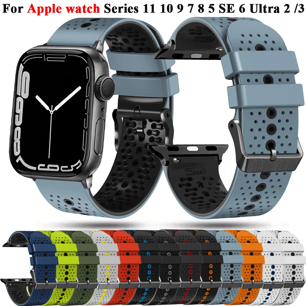 

Sport Strap for Apple Watch Band 46mm 44mm 49mm 42mm 45mm Breahable Bracelet iWatch Series 11 10 9 8 7 6 SE 5 3 Ultra 2 3 49mm