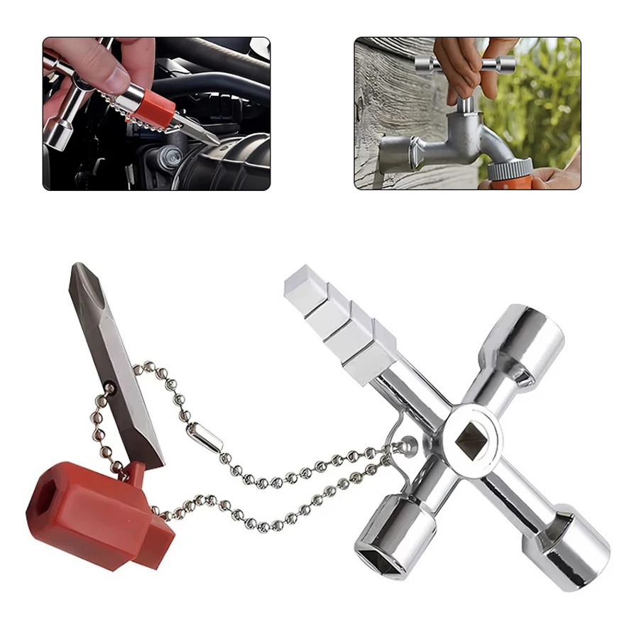 

Multi functional key wrench, suitable for faucets, valves, distribution boxes, elevators, screwdrivers, straight and square tool