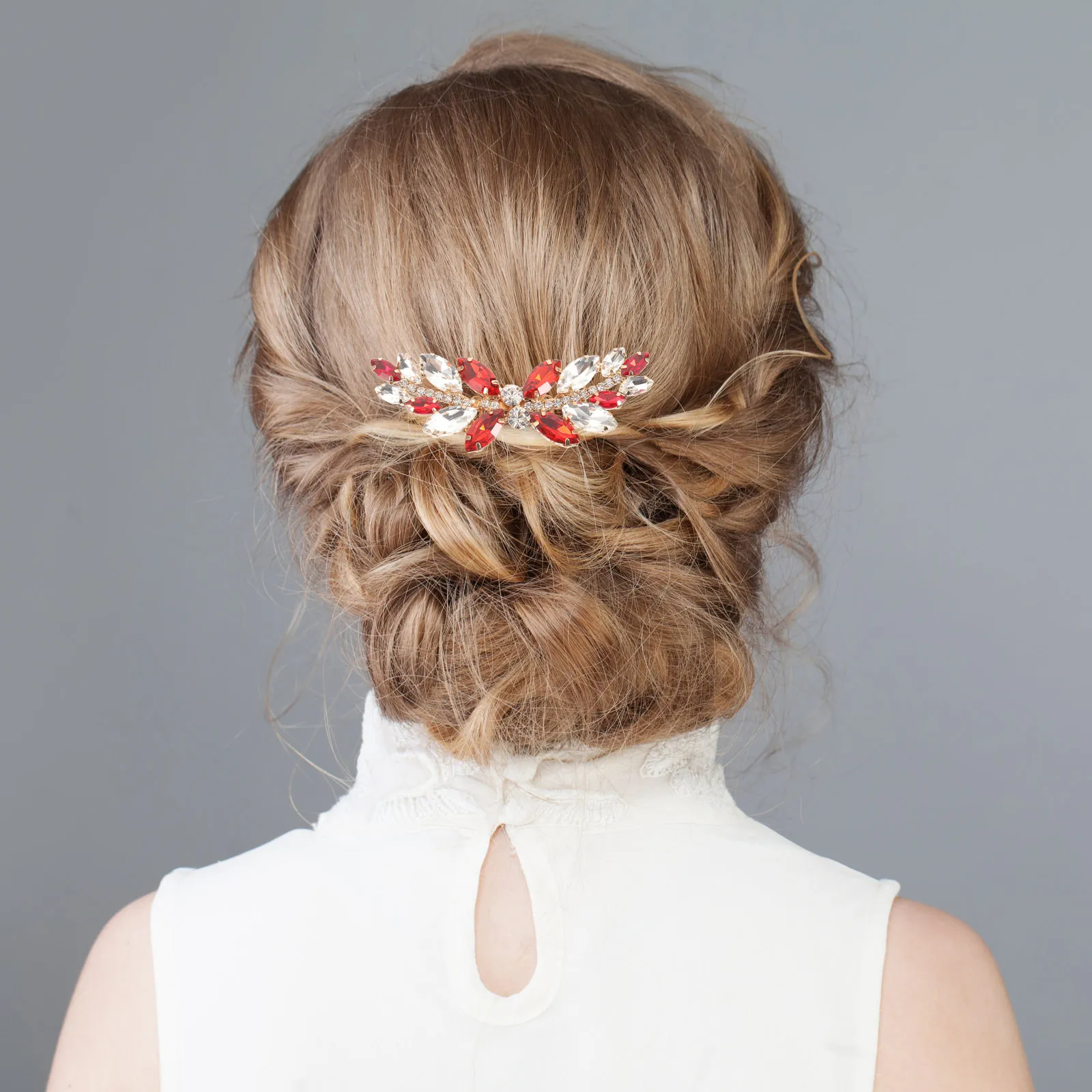 

Red Bride Hair Accessories Romantic Rhinestone Decorative Combs for Wedding Party Hair Side Comb Clips Women Red Color