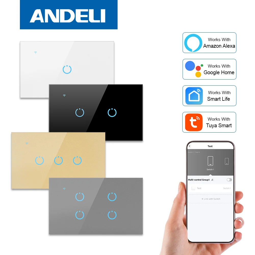 

Tuya Israel AU WiFi Smart Wall Switch 1/2/3/4 Gang Light Switch Smart Touch Sensor Smart Home Work with Alexa Google Home