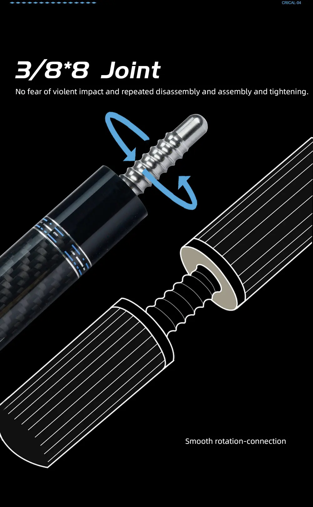 Carbonfaser-Billardqueue mit geringer Ablenkung, 12,5 mm Spitze, 3/8x8 Verbindung, 58 Zoll, Nine-Ball-Billardqueue, CRICAL CL-04 – Detail 8
