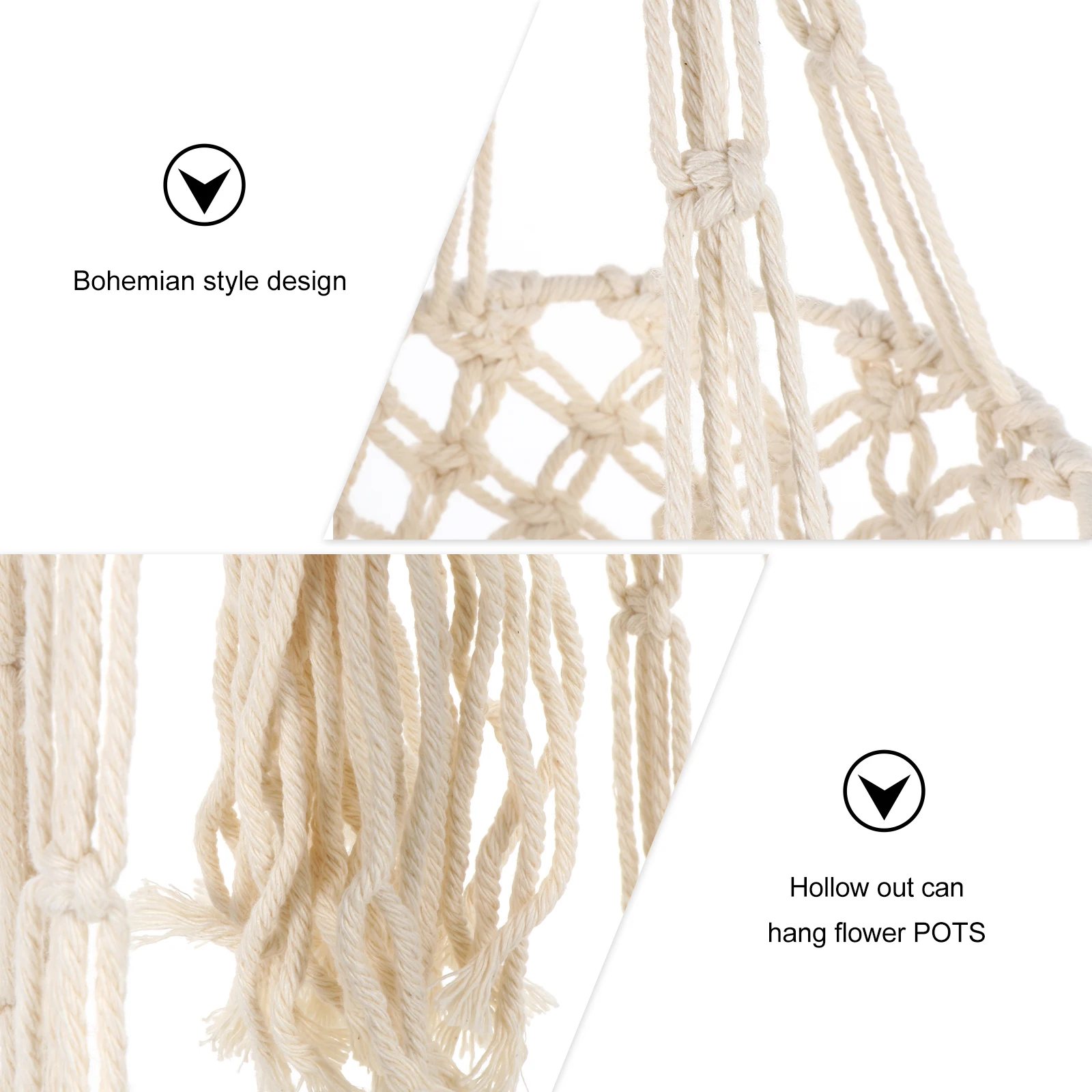 

1pc Foldable 3-Layer Flowerpot Net Bag Handwoven Cotton Rope Basket Beige Wall Hanging Gardening Planter Holder Macrame Hanger